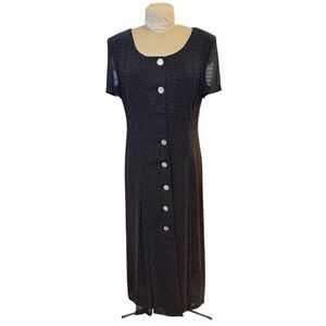 Cynthia Howie Vtg. Maxie Dress Sz. 14 Button Front Flowy Black White Dots